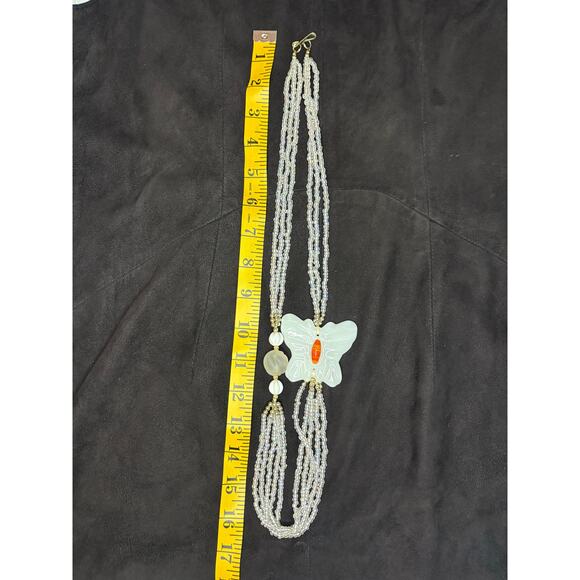 White Jade Butterfly White Beads Long Necklace - Picture 5 of 5